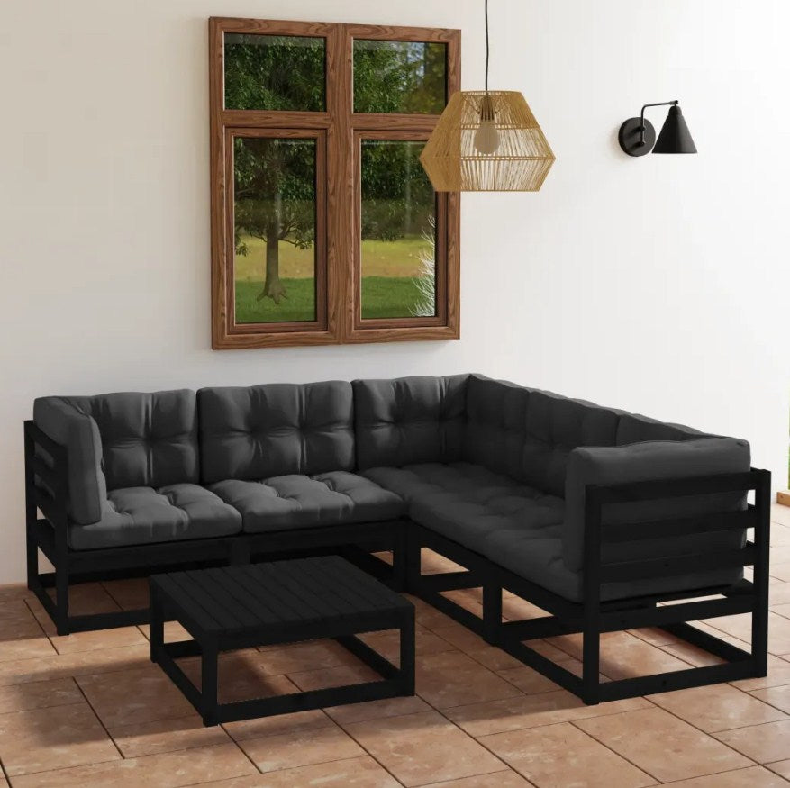 6 Piece Garden Lounge Set with Cushions Solid Pinewood