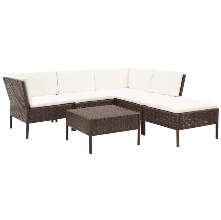 6 Piece Garden Lounge Set with Cushions Poly Rattan Brown