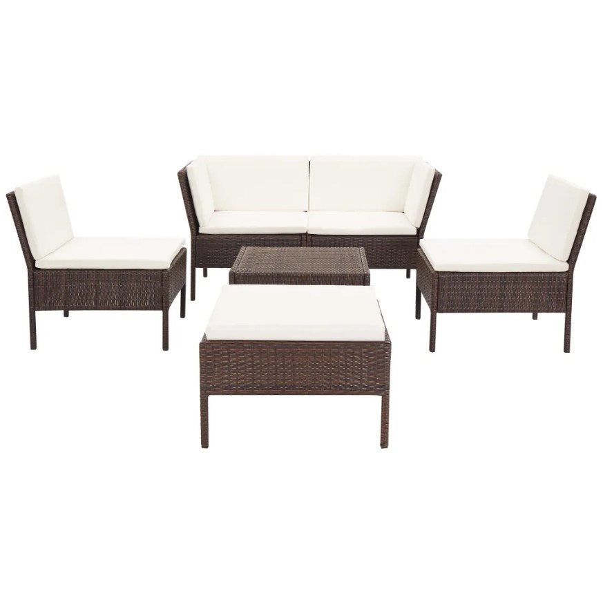 6 Piece Garden Lounge Set with Cushions Poly Rattan Brown